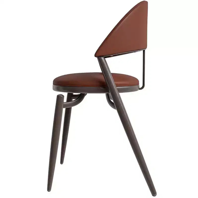 Modern Leather Dining Chair, Open Back Upholstered Accent Side Chair with Metal Legs, No Assembly