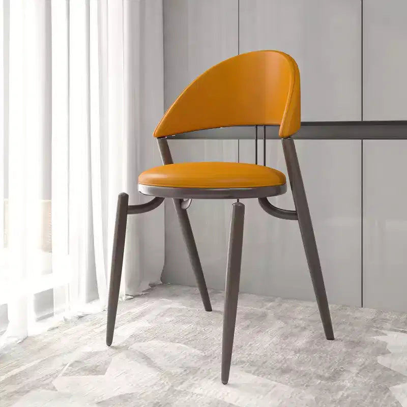 Modern Leather Dining Chair, Open Back Upholstered Accent Side Chair with Metal Legs, No Assembly
