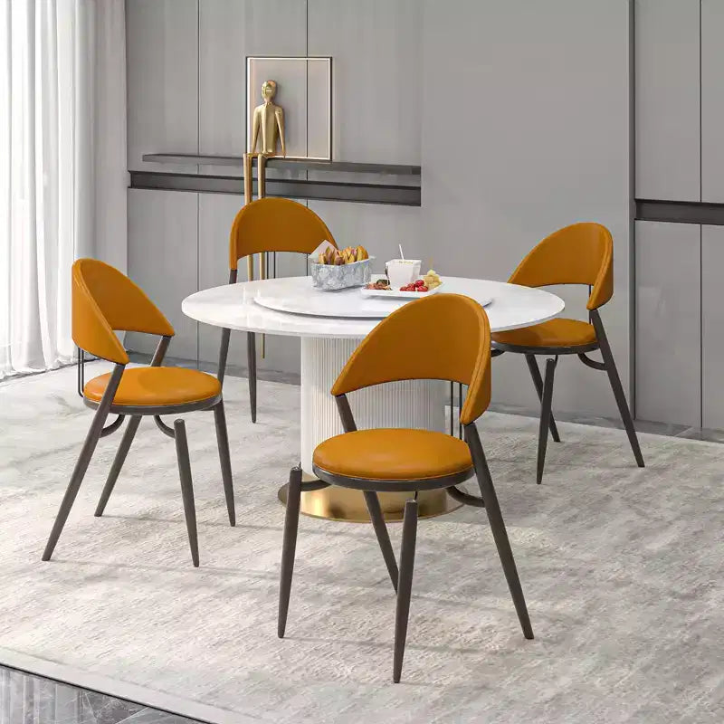 Modern Leather Dining Chair, Open Back Upholstered Accent Side Chair with Metal Legs, No Assembly