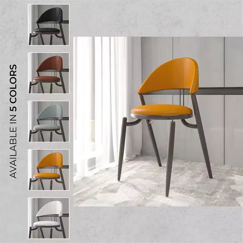 Modern Leather Dining Chair, Open Back Upholstered Accent Side Chair with Metal Legs, No Assembly