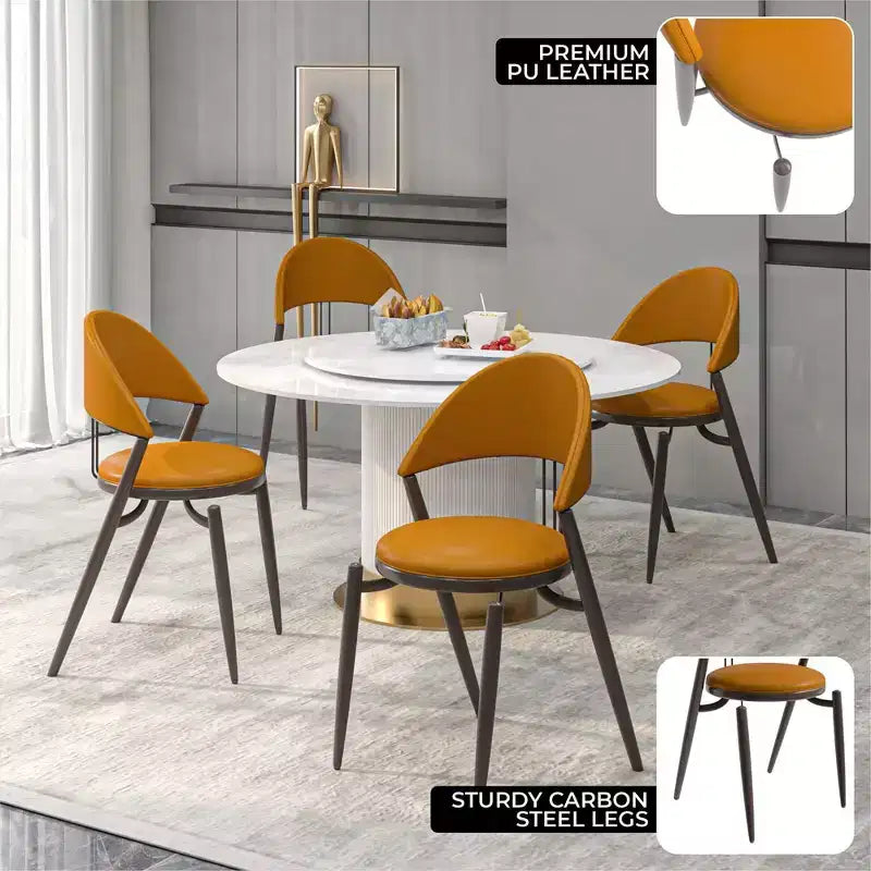 Modern Leather Dining Chair, Open Back Upholstered Accent Side Chair with Metal Legs, No Assembly
