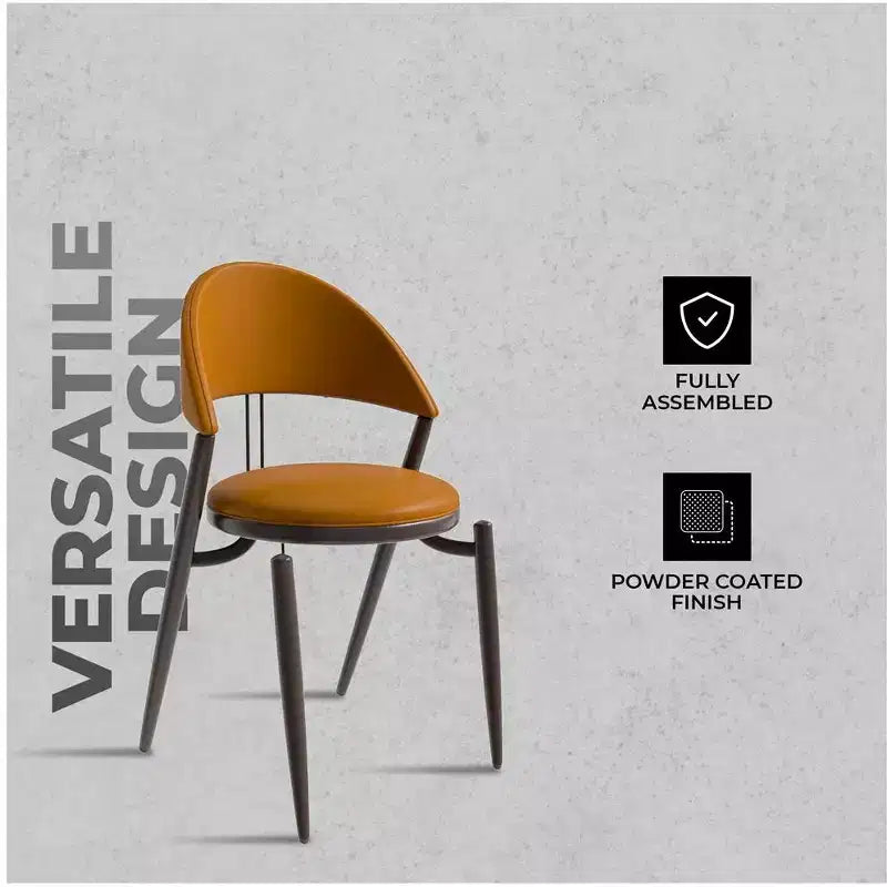 Modern Leather Dining Chair, Open Back Upholstered Accent Side Chair with Metal Legs, No Assembly