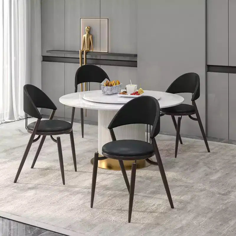Modern Leather Dining Chair, Open Back Upholstered Accent Side Chair with Metal Legs, No Assembly