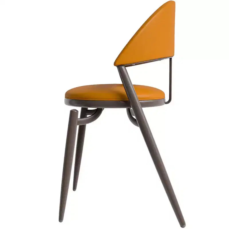 Modern Leather Dining Chair, Open Back Upholstered Accent Side Chair with Metal Legs, No Assembly