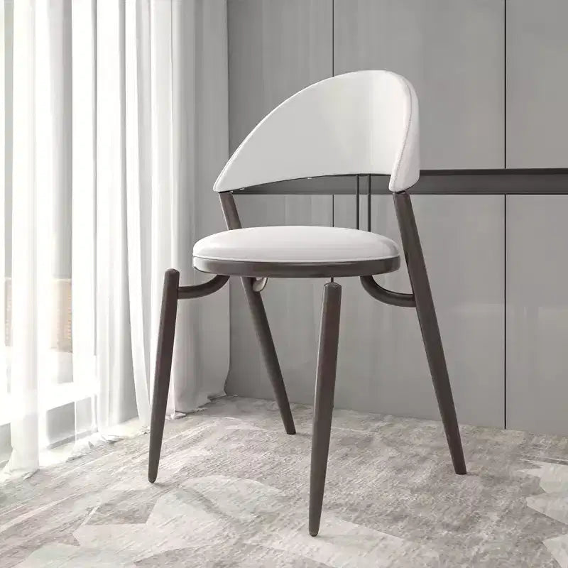 Modern Leather Dining Chair, Open Back Upholstered Accent Side Chair with Metal Legs, No Assembly