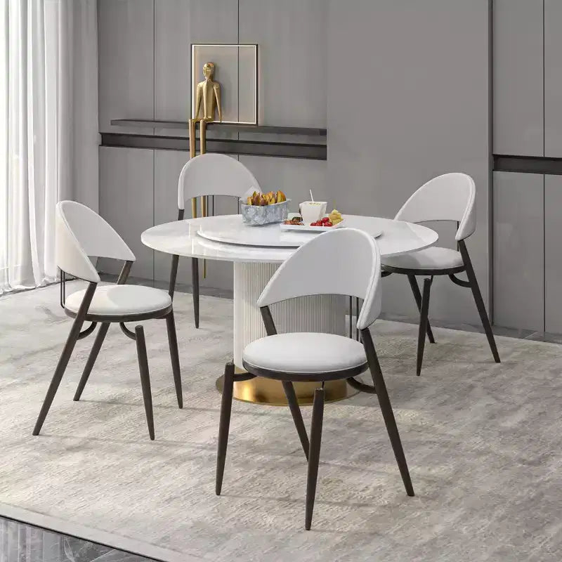 Modern Leather Dining Chair, Open Back Upholstered Accent Side Chair with Metal Legs, No Assembly