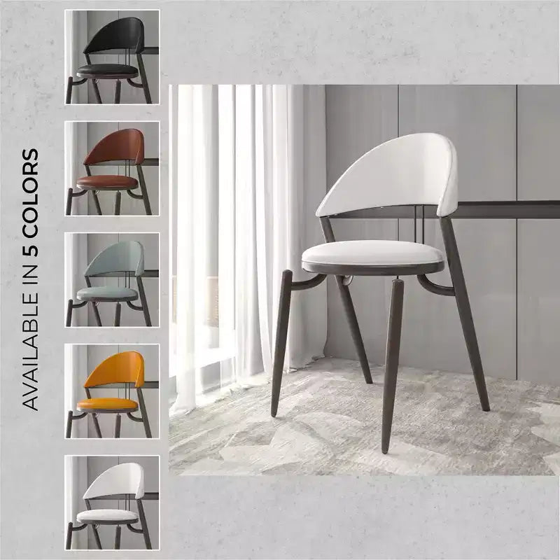 Modern Leather Dining Chair, Open Back Upholstered Accent Side Chair with Metal Legs, No Assembly