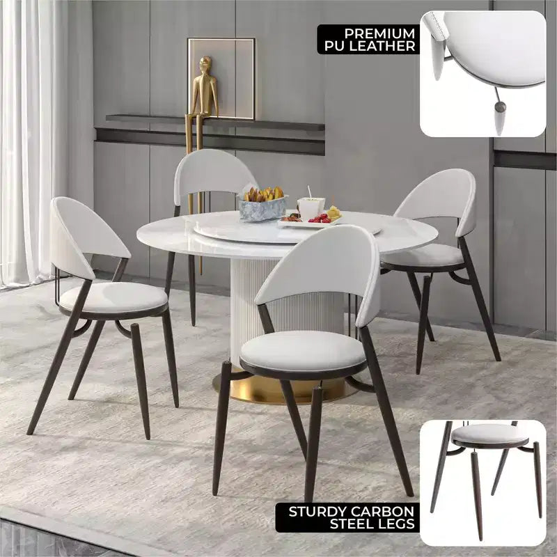 Modern Leather Dining Chair, Open Back Upholstered Accent Side Chair with Metal Legs, No Assembly