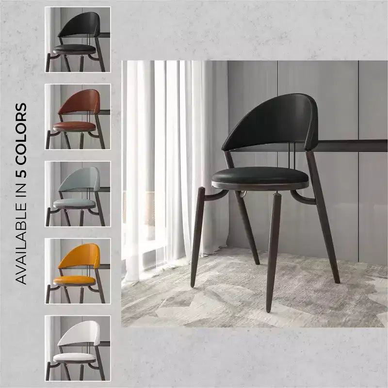 Modern Leather Dining Chair, Open Back Upholstered Accent Side Chair with Metal Legs, No Assembly