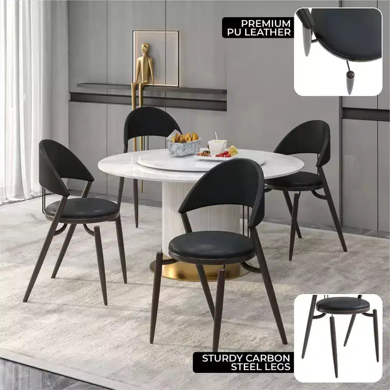 Modern Leather Dining Chair, Open Back Upholstered Accent Side Chair with Metal Legs, No Assembly
