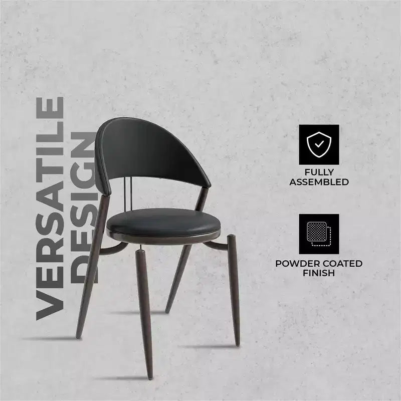 Modern Leather Dining Chair, Open Back Upholstered Accent Side Chair with Metal Legs, No Assembly