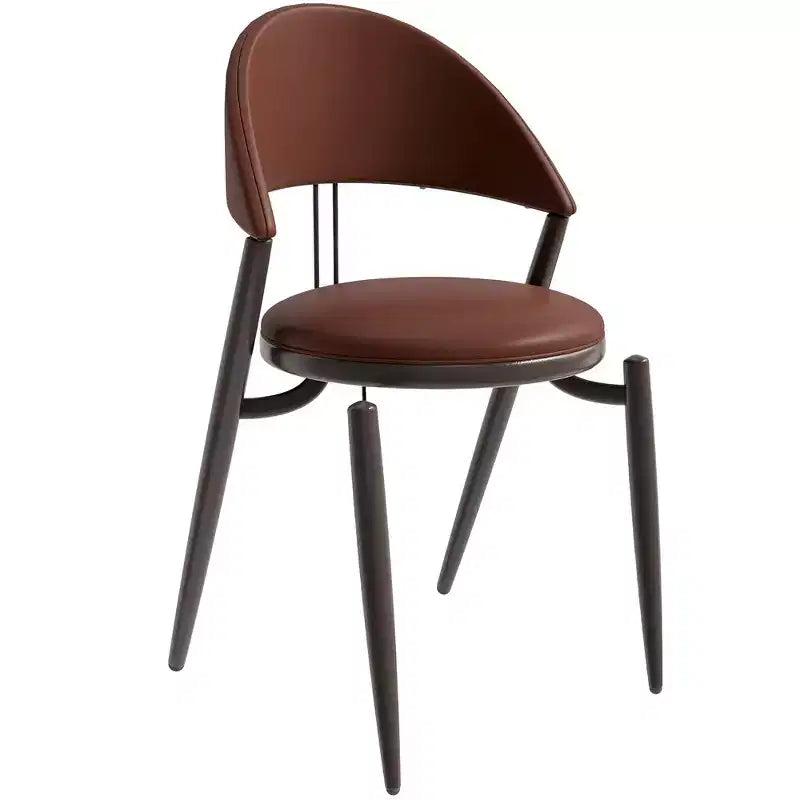 Modern Leather Dining Chair, Open Back Upholstered Accent Side Chair with Metal Legs, No Assembly