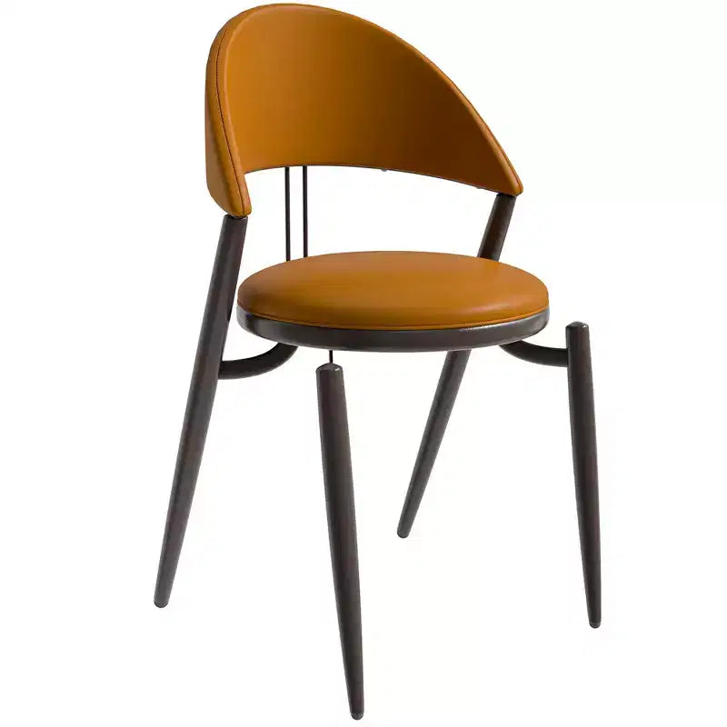 Modern Leather Dining Chair, Open Back Upholstered Accent Side Chair with Metal Legs, No Assembly
