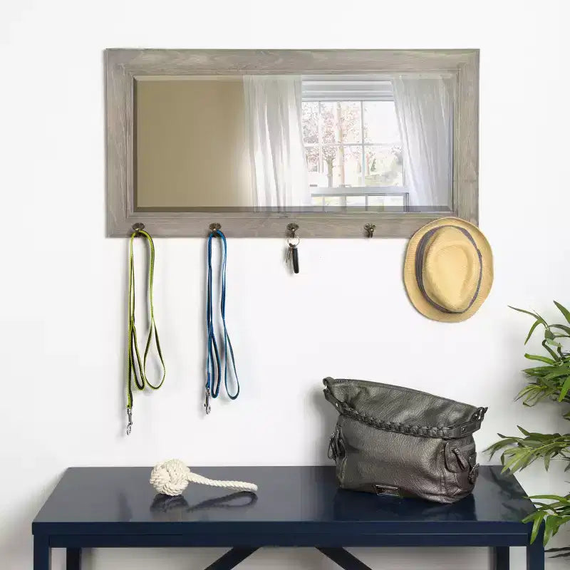 36 x 18 Pub Mirror with Metal Hooks, Distressed Finish