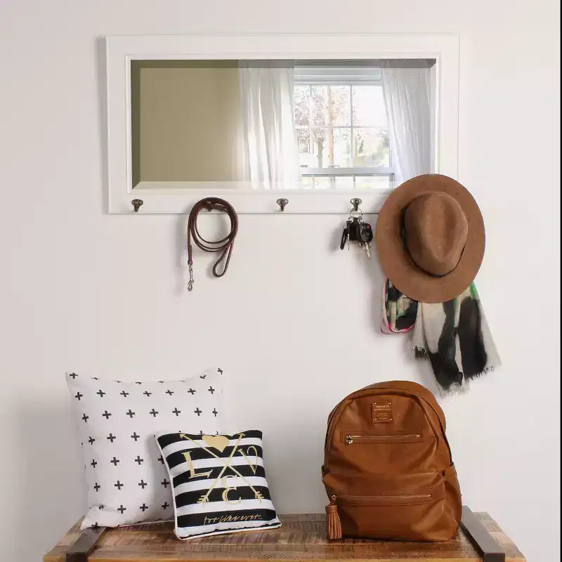 36 x 18 Pub Mirror with Metal Hooks, Distressed Finish