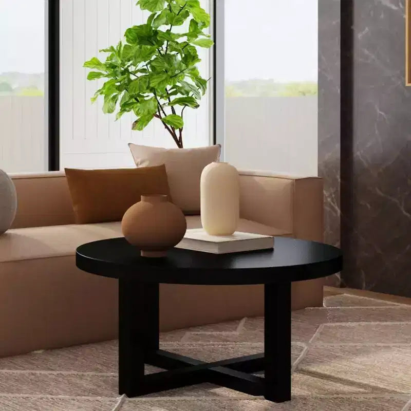 38" Round Crisscross Base Coffee Table, Black