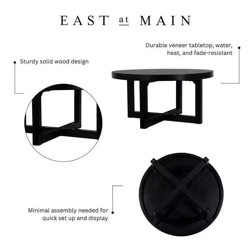38" Round Crisscross Base Coffee Table, Black