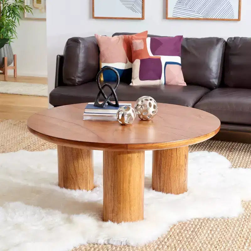 3-Leg Round Coffee Table, Black MDF Veneer with Wood Frame