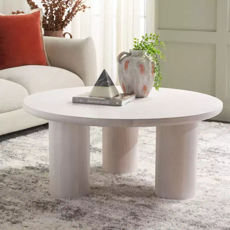 3-Leg Round Coffee Table, Black MDF Veneer with Wood Frame
