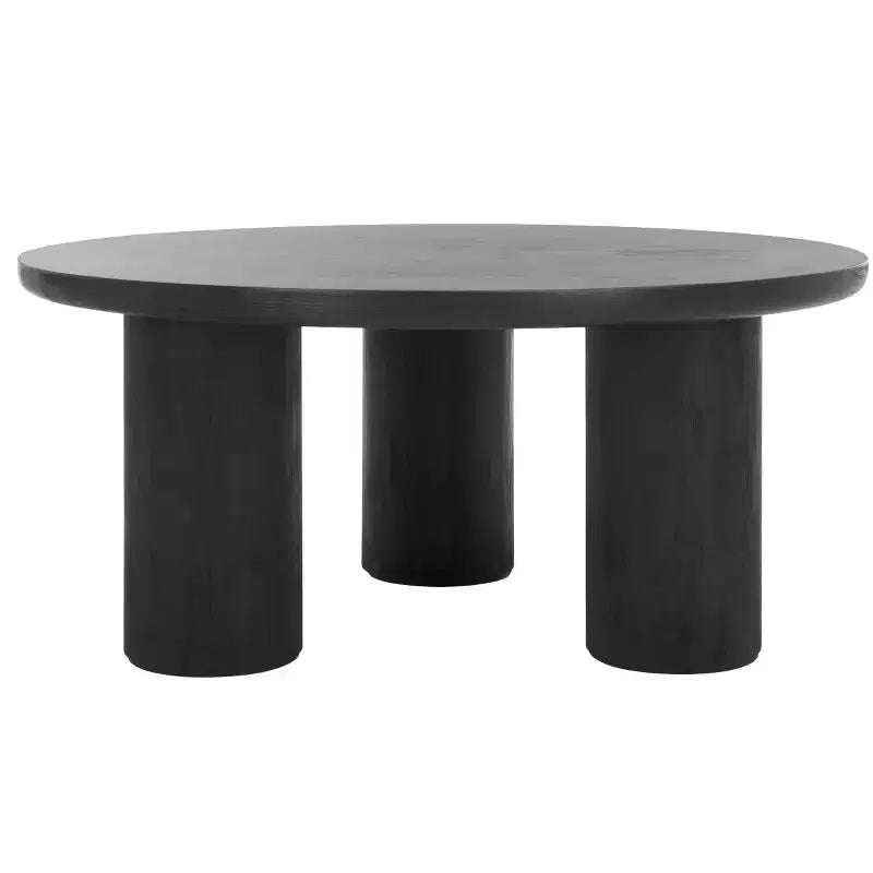 3-Leg Round Coffee Table, Black MDF Veneer with Wood Frame