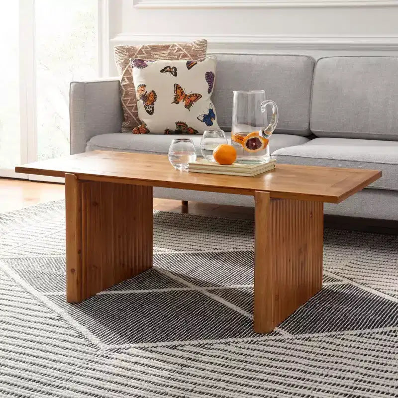 Rustic-Chic Rectangle Coffee Table with Fluted Sawhorse Frame