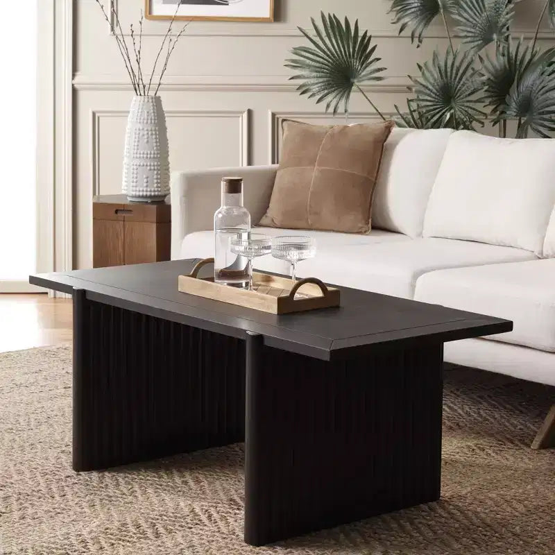 Rustic-Chic Rectangle Coffee Table with Fluted Sawhorse Frame