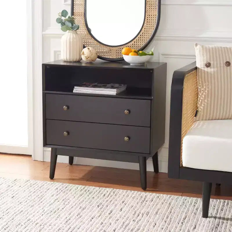 2-Drawer 1-Shelf Chest, White Washed Finish with Antique Gold Details