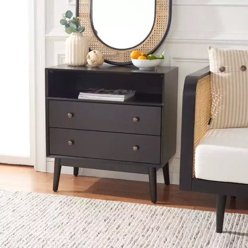 2-Drawer 1-Shelf Chest, White Washed Finish with Antique Gold Details
