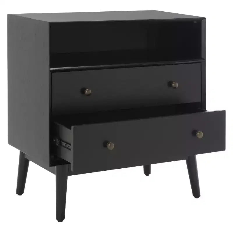 2-Drawer 1-Shelf Chest, White Washed Finish with Antique Gold Details