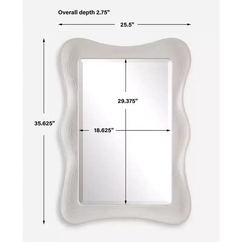 Wavy Rectangle Wall Mirror, Matte White Organic Frame, 35.6"H x 25.5"W