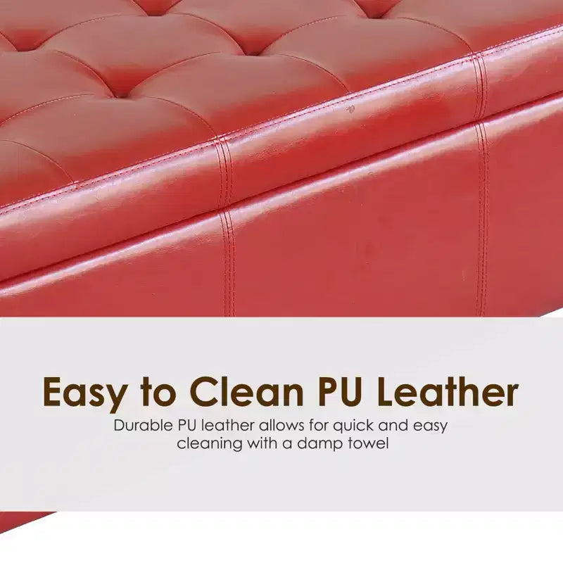 51" Faux Leather Rectangular Tufted Storage Ottoman, 330 lbs Capacity
