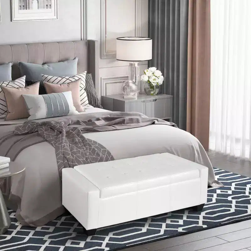 51" Faux Leather Rectangular Tufted Storage Ottoman, 330 lbs Capacity