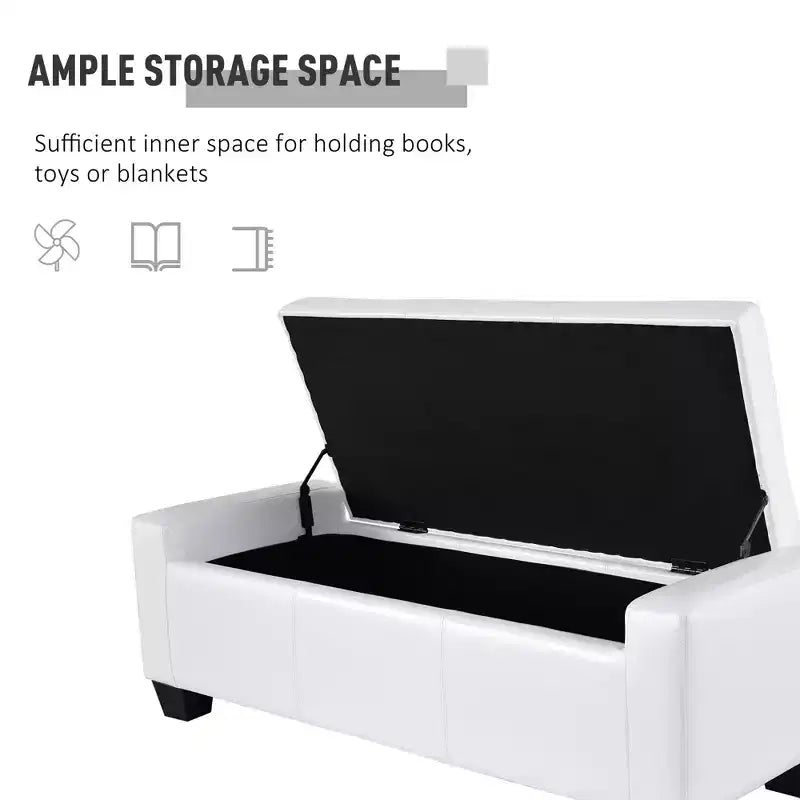 51" Faux Leather Rectangular Tufted Storage Ottoman, 330 lbs Capacity