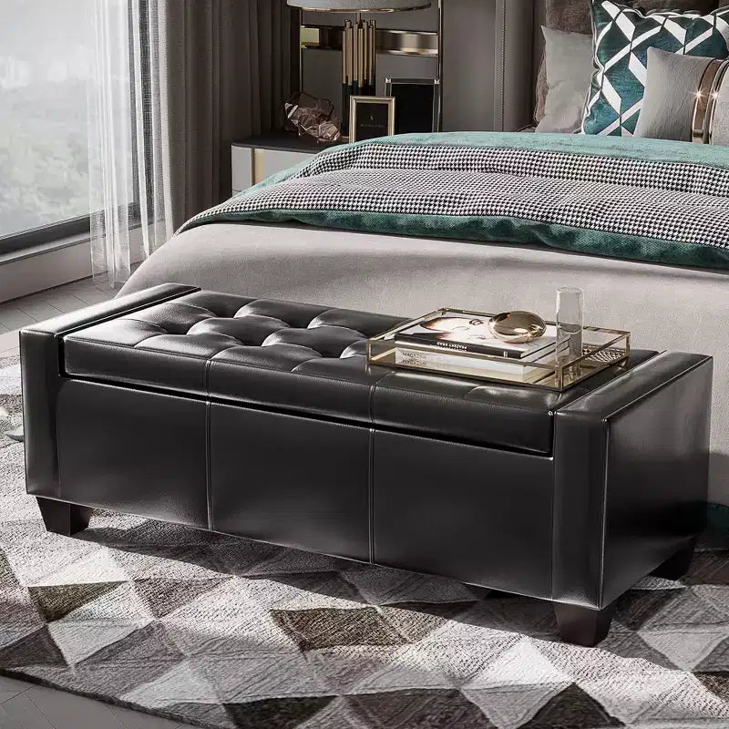 51" Faux Leather Rectangular Tufted Storage Ottoman, 330 lbs Capacity