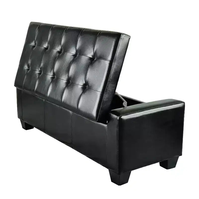 51" Faux Leather Rectangular Tufted Storage Ottoman, 330 lbs Capacity
