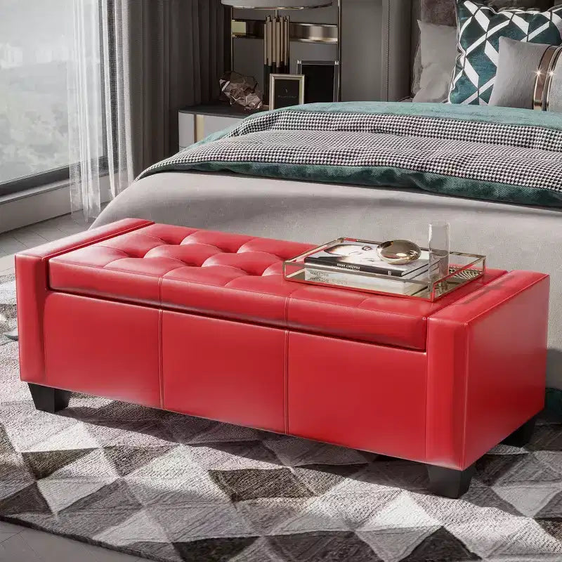 51" Faux Leather Rectangular Tufted Storage Ottoman, 330 lbs Capacity