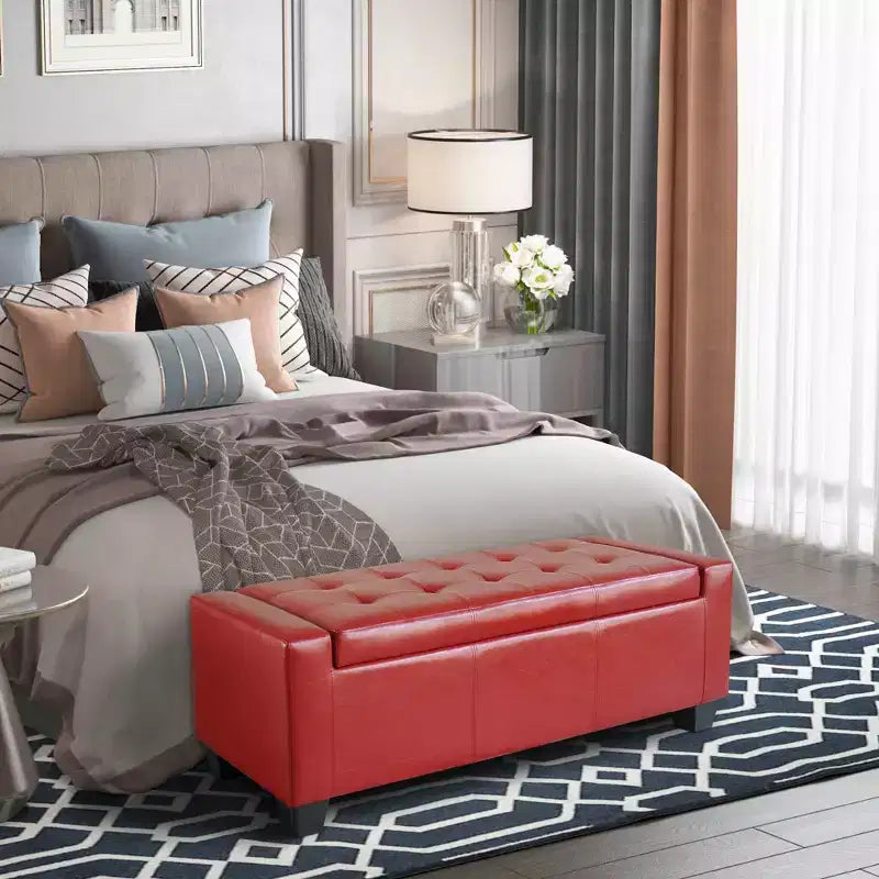 51" Faux Leather Rectangular Tufted Storage Ottoman, 330 lbs Capacity