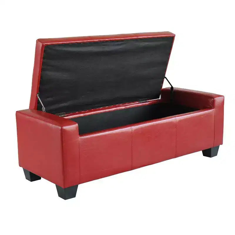 51" Faux Leather Rectangular Tufted Storage Ottoman, 330 lbs Capacity