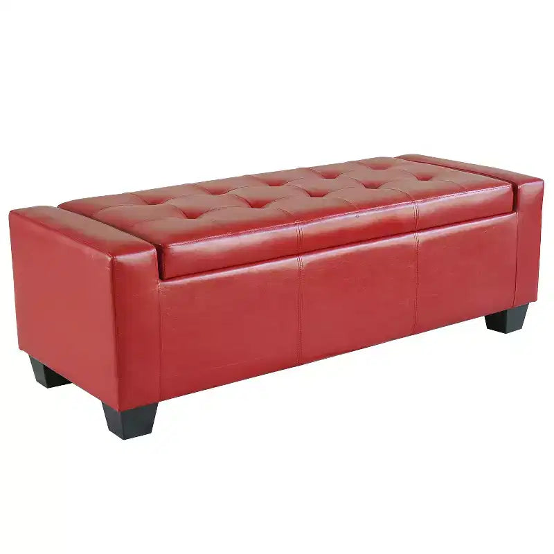 51" Faux Leather Rectangular Tufted Storage Ottoman, 330 lbs Capacity