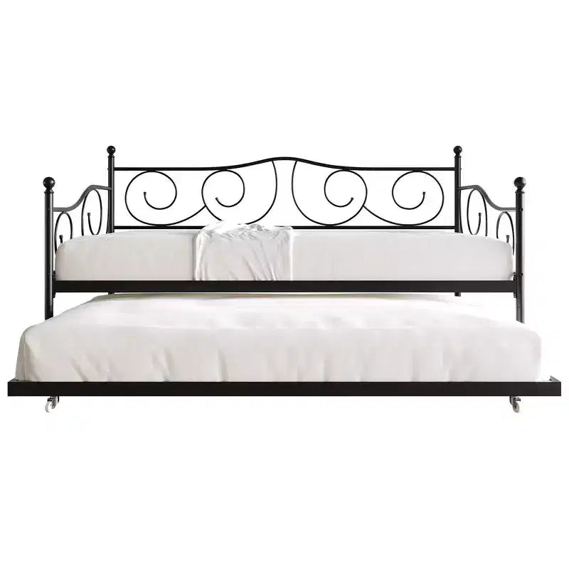 Metal Daybed with Trundle, Contemporary Design with Finial Detailing