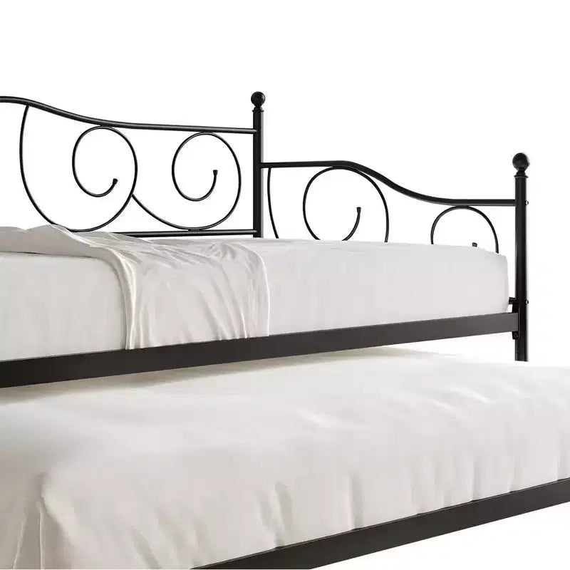 Metal Daybed with Trundle, Contemporary Design with Finial Detailing