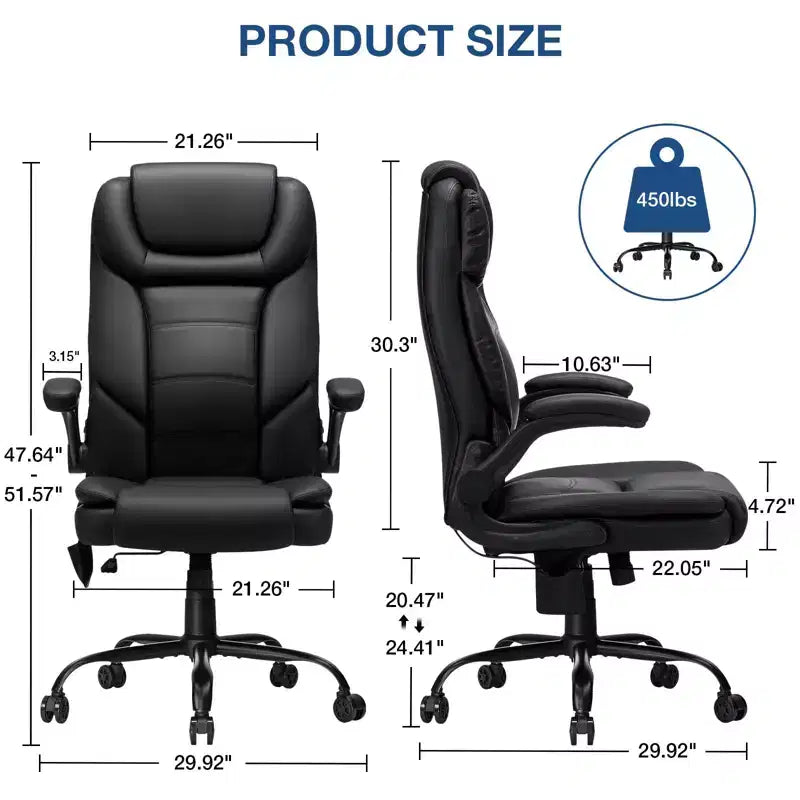 Leather Reclining Office Chair, Ergonomic Swivel with Inflatable Lumbar Support and Adjustable Armrest