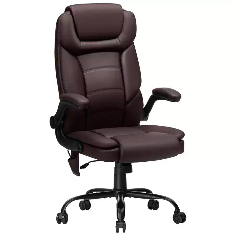 Leather Reclining Office Chair, Ergonomic Swivel with Inflatable Lumbar Support and Adjustable Armrest