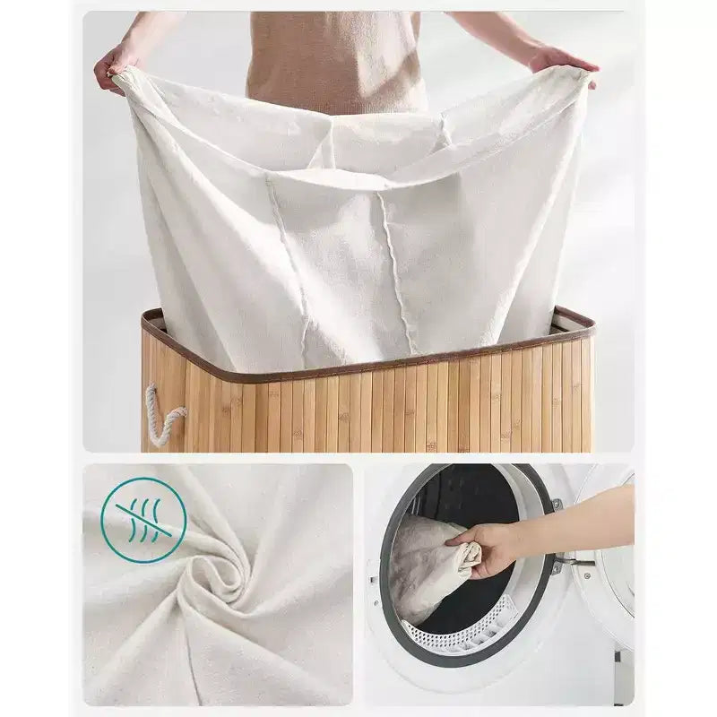 39.6 Gal (150L) 3-Section Laundry Hamper with Lid, Bamboo, Foldable