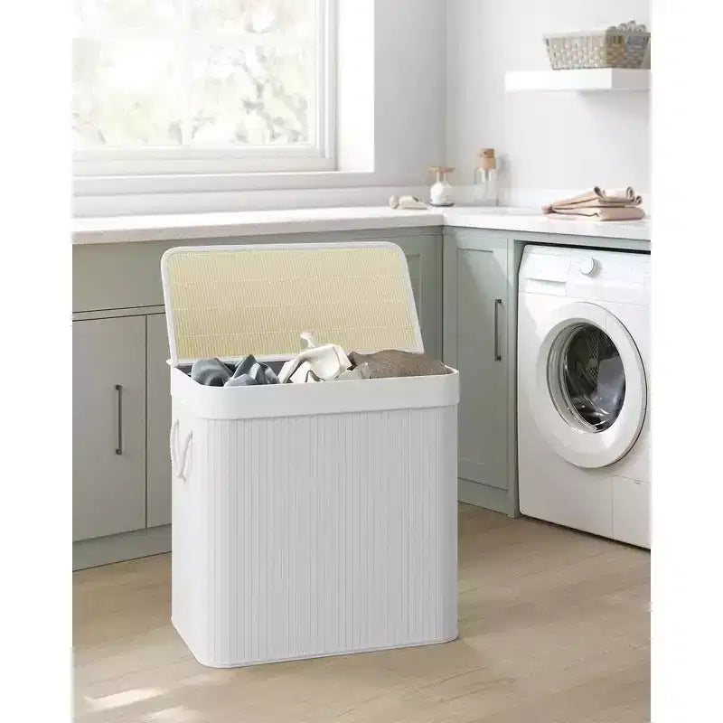 39.6 Gal (150L) 3-Section Laundry Hamper with Lid, Bamboo, Foldable