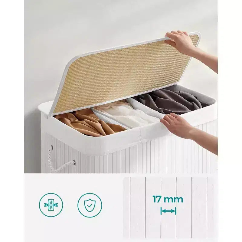 39.6 Gal (150L) 3-Section Laundry Hamper with Lid, Bamboo, Foldable