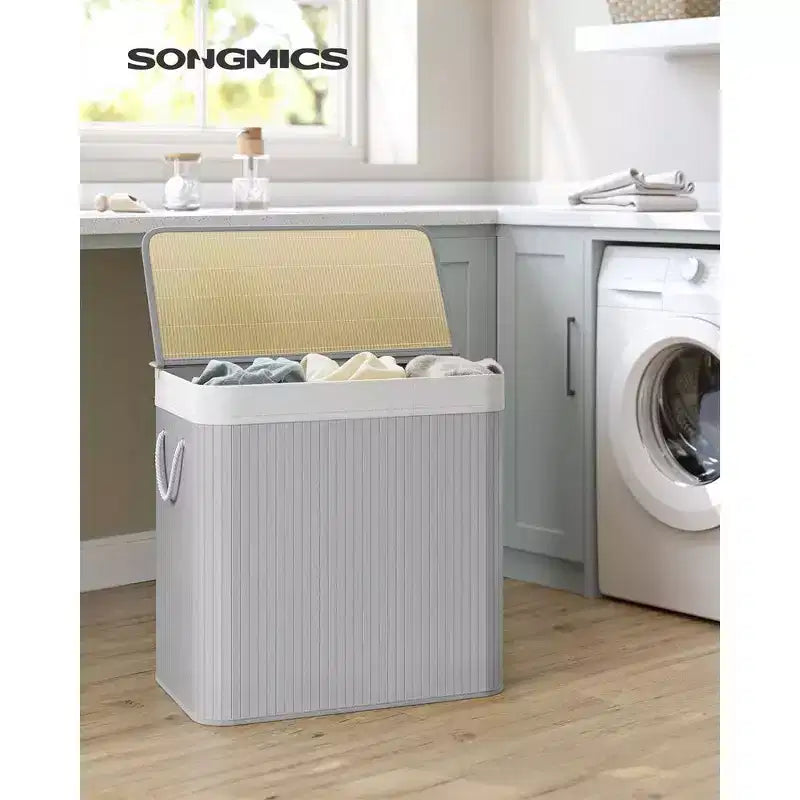 39.6 Gal (150L) 3-Section Laundry Hamper with Lid, Bamboo, Foldable