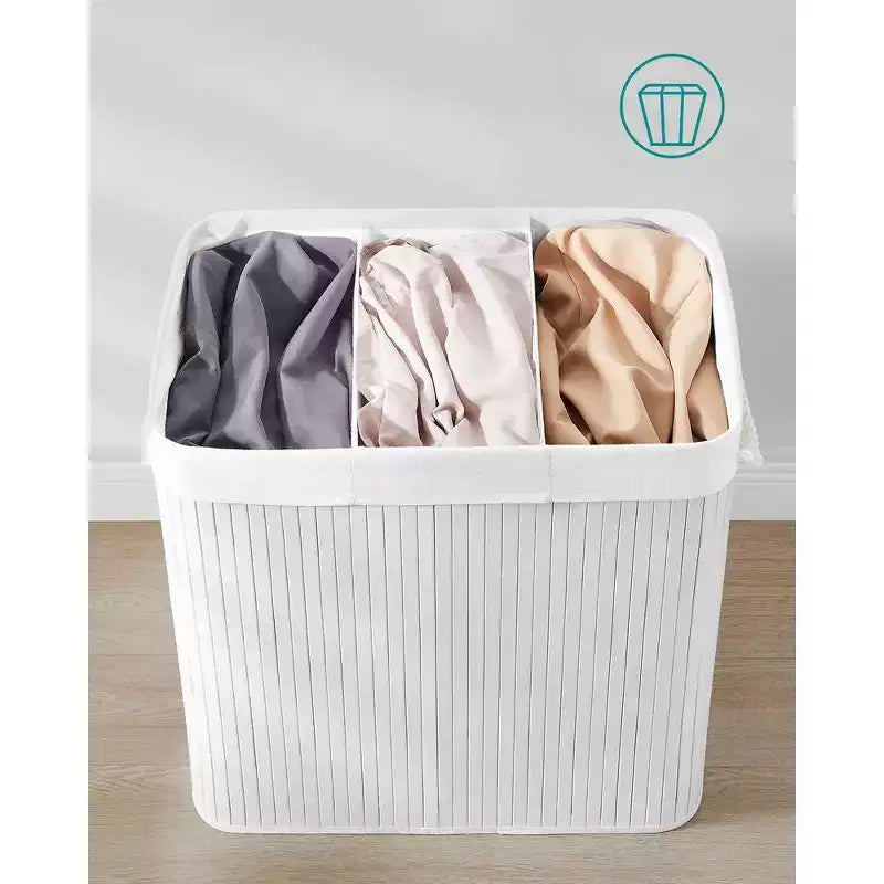 39.6 Gal (150L) 3-Section Laundry Hamper with Lid, Bamboo, Foldable