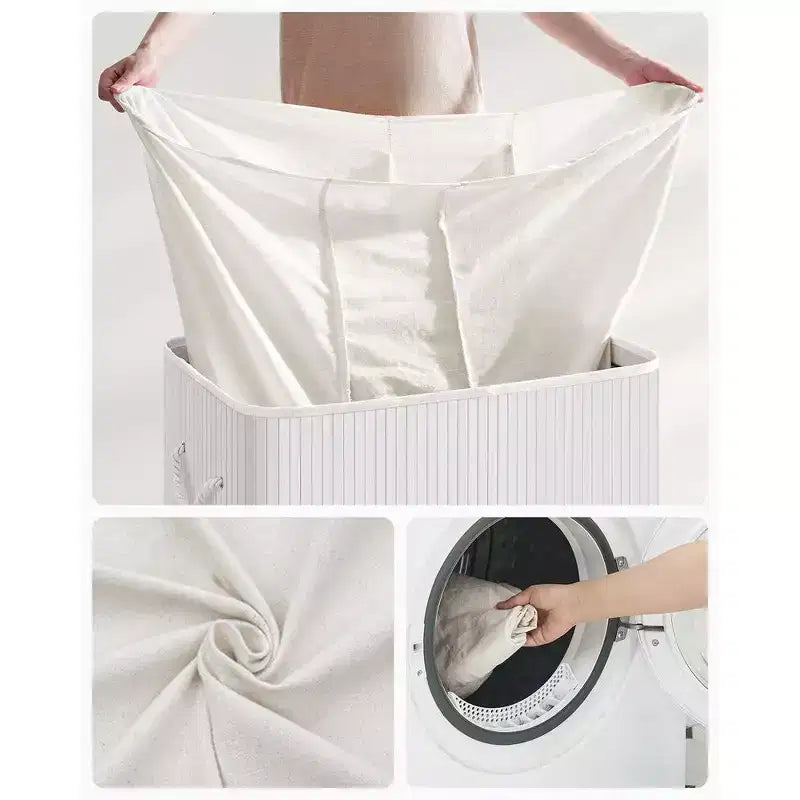 39.6 Gal (150L) 3-Section Laundry Hamper with Lid, Bamboo, Foldable