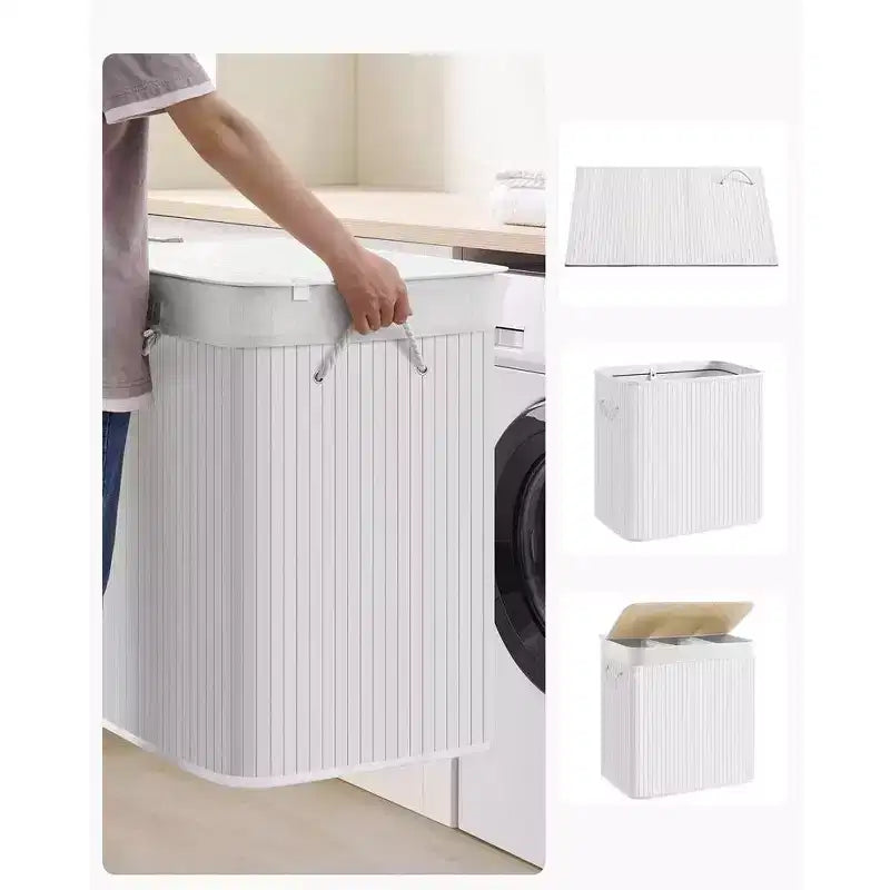 39.6 Gal (150L) 3-Section Laundry Hamper with Lid, Bamboo, Foldable